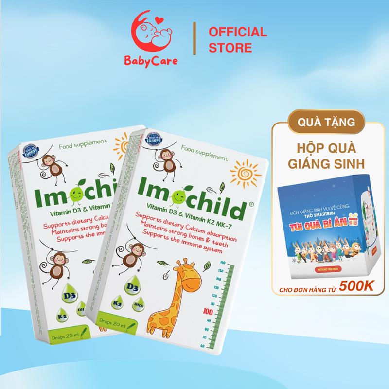 COMBO 2 Vitamin D3K2 Imochild bổ sung cho bé sơ sinh D3 K2 MK7 tinh khiết 99% Lineabon dạng nhỏ giọt 20ml canxi