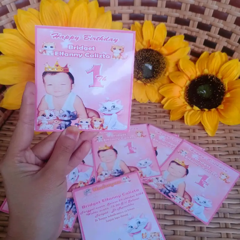 kartu undangan ultah isi 50-100 pcs + Desain foto anak ( Bahan kertas glosy) undangan ulang tahun anak/kartu ultah custom/kartu ultah karakter/undangan ultah (Desain request via chat) 4