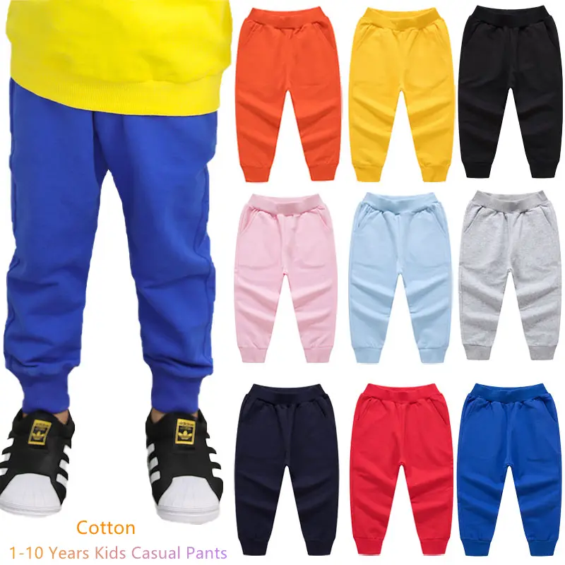 1-15 Years Kid's Pure Color Cotton Long Trousers Korean Unisex Baby Boys Girls Casual Sports Pants Big Kid's Fashion Loose Pants
