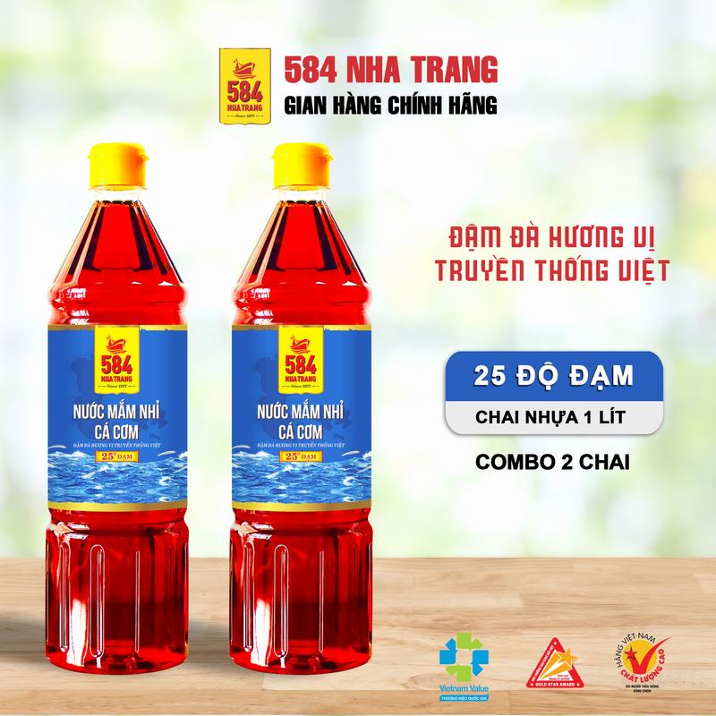 Nước mắm truyền thống 584 Nha Trang 25 độ đạm - Combo 2 chai nhựa PET 1 lít - 584NT P1025-2