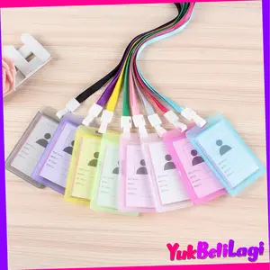 COD (YBL) Name Tag Id Card Transparant Gantungan Kartu Nama Plastik Vertical Lanyard Potrait Motif Polos Warna Warni Tanda Pengenal Bening Horizontal