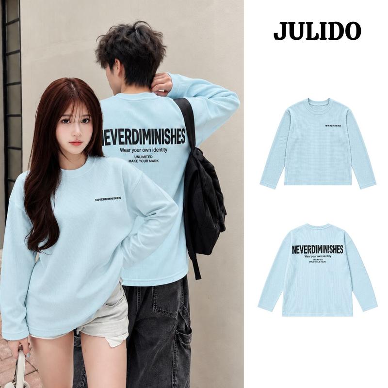 Áo Thun Dài Tay DIMINI JULIDO Chất Liệu Cotton Waffle Form Boxy Unisex Nam Nữ Chữ In Hiệu Ứng Xước