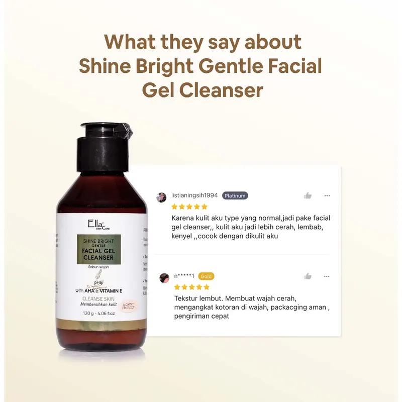 ￼Ella Skincare Shine Bright Facial Gel Cleanser with AHA & Vit E - Menjaga Kulit Agar Tetap Segar, Halus & Lembut 5