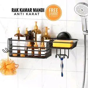 Rak sabun Kamar Mandi Anti Karat dengan Tempat Shampoo dan Sabun serta Pisau Cukur free perekat dan paku