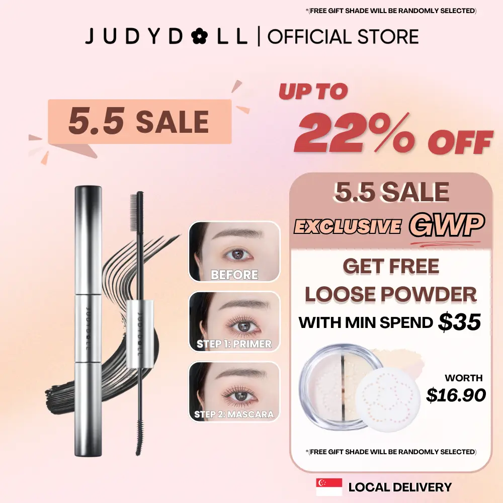 【5.5 SALE】(Local Delivery) JUDYDOLL VOLUME&CURLING MASCARA DUO 6.5G - Flawless Mascara + Lash Primer Makeup Cosmetic clio mascara Volumizing Waterproof