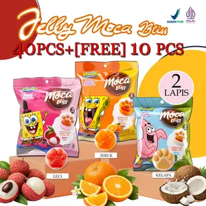 MOCA BLISS JELLY 40 PCS FREE 10 PCS SILKY Total 50PCS Jelly Puding Karakter SpongeBob SquarePants Rasa JERUK, LECI, KELAPA jajanan anak sekolah