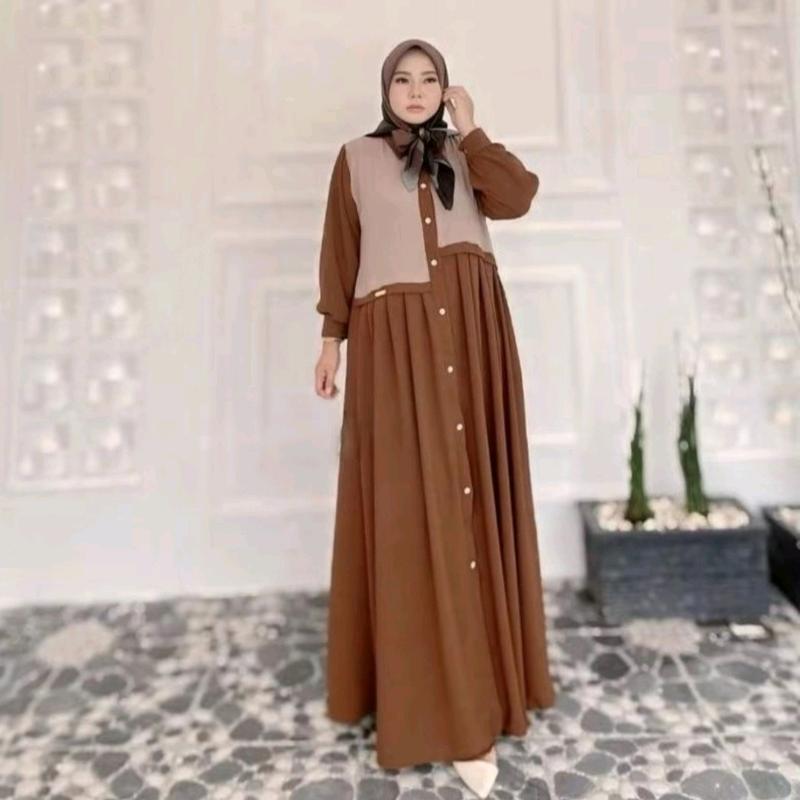 Gamis Muslim Premium Abaya Tania Dress  Kancing Aktif Crinkle Airflow | Gamis Wanita Abaya Tania Dress Variasi Tali Samping | Gamis Kondangan Cantik Nyaman | Gamis Pesta Mewah Kerah Formal 5