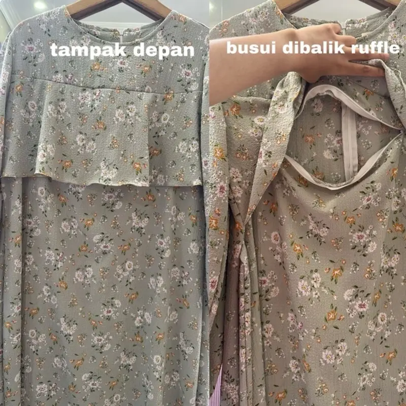 Vallerie Dress Vintage Korean Look (Busui Friendly) By Wafacloth.id Resleting dibalik ruffle, Tali kanan & kiri 2