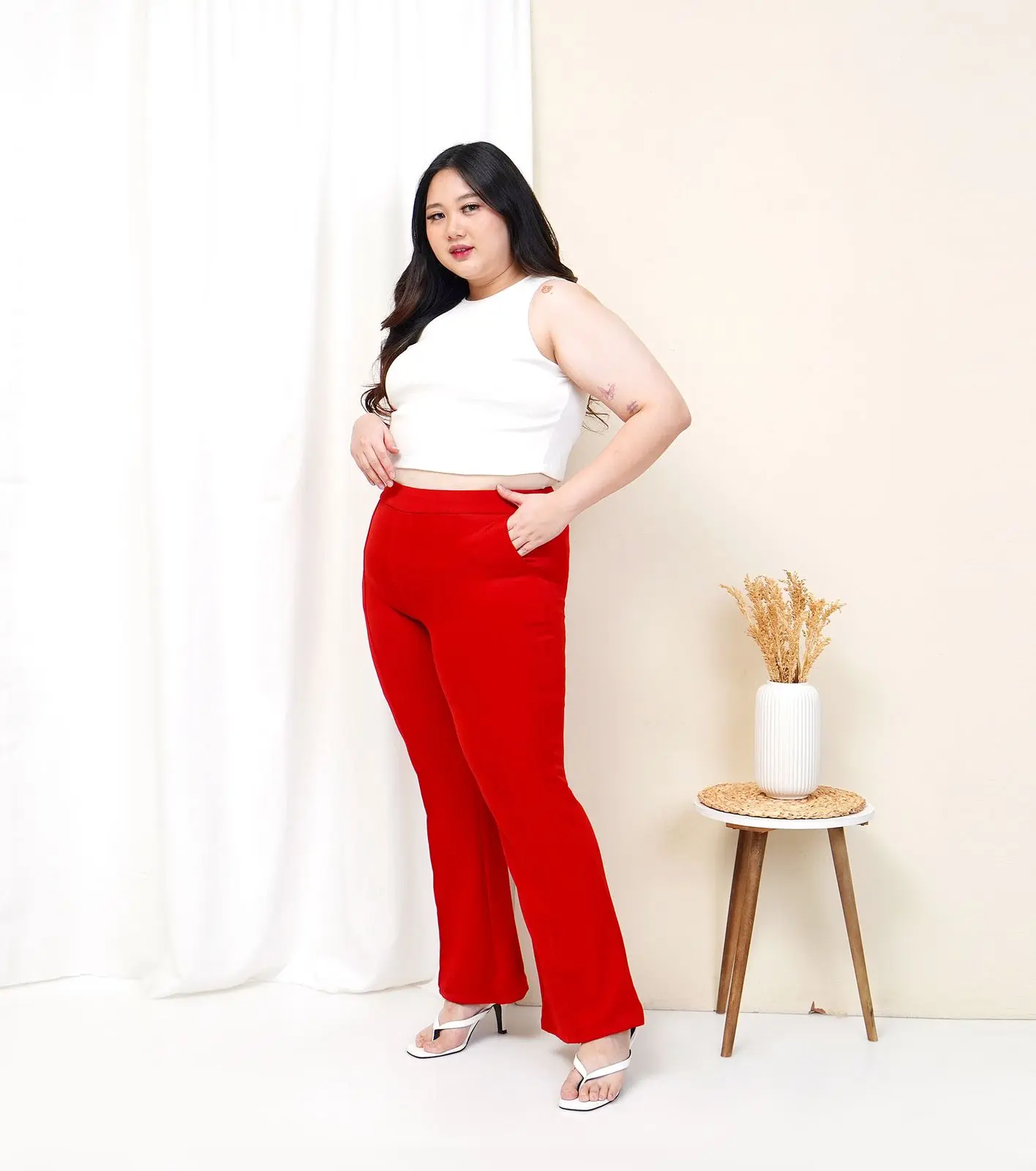 HYGET Celana Cutbray List Wanita Jumbo Highwaist Scuba Premium