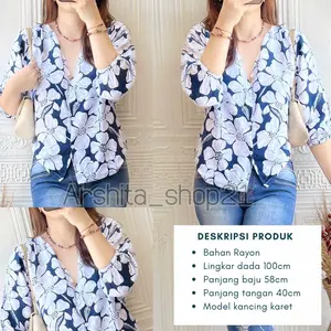 VANYA [01] BLOUSE || [B02104] ATASAN WANITA KANCING KARET RAYON BLOUSE LEHER V KANCING ATASAN KANCING TANGAN 7/8 KARET