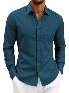Camisa casual para hombre de ajuste entallado con manga larga, patrón liso, para primavera y otoño, top delgado juvenil, moda transfronteriza, en stock