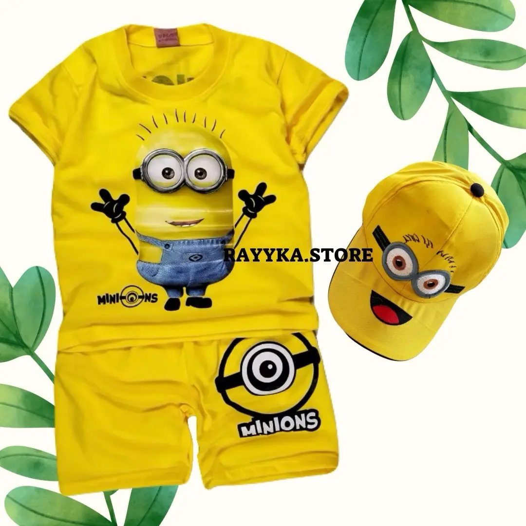 BAJU ANAK LAKI LAKI MOTIF MINION SETELAN ANAK CEWEK LUCU ADA TOPI Fashion Celana