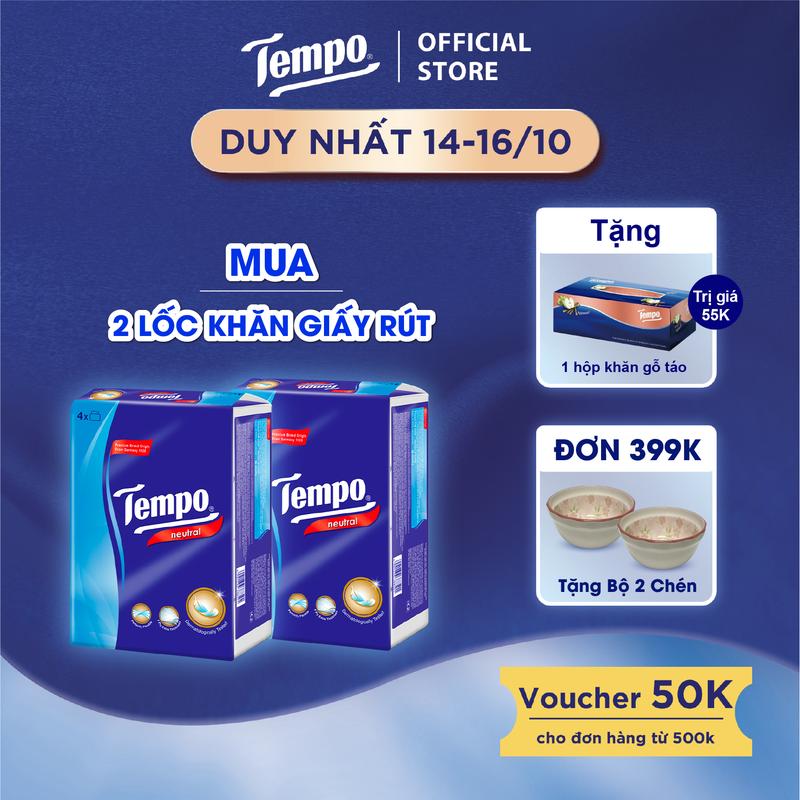 [MUA 2 LỐC GIẤY RÚT TẶNG 1 HỘP KHĂN RÚT] Khăn giấy rút Tempo Cao Cấp 4 Lớp Bền Dai (8 gói) - Thương Hiệu Đức