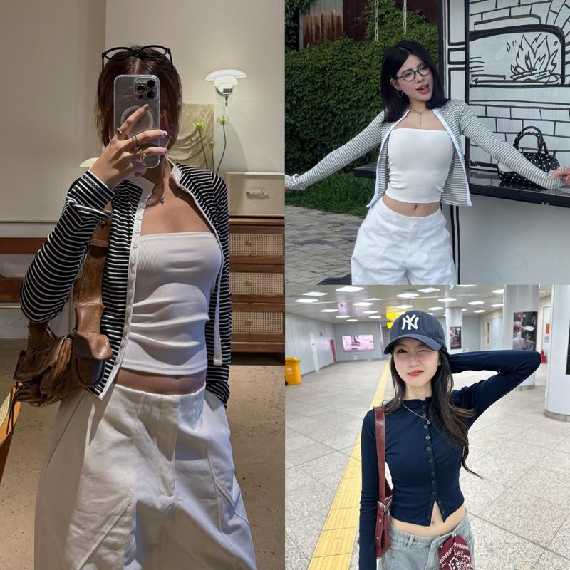 CRUSHIE DEROSE LONGSLEVES - Áo Thun Trơn Tay Dài Có Thể Mang Cardigan Khoác Ngoài Nút Thiệt Cổ Cao Chất Liệu Thun Trơn Mịn Co Giản Ôm Body 2 SIZE Nữ Top Women Cổ Tròn Trụ Áo Tay Dài