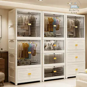 [COD ]Lemari Lipat putih tebal dengan kapasitas besar/Lipat Terintegrasi Mudah Dirakit/Lemari Baju Bayi Anak Lemari Plastik Pakaian Dapat 60CM Torage Cabinet Plastik Rak Susun Penyimpanan Lemari Baju Dengan Roda