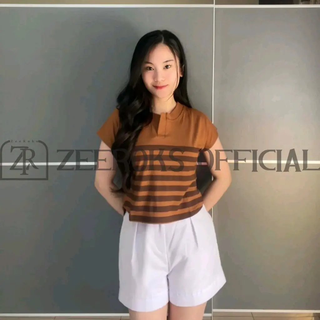 baju wanita crop top wangki salur bahan katun combad
