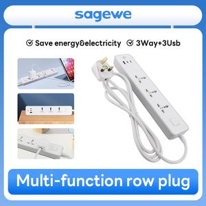 Bicu Soket Serbaguna, Sagewe, 10A, 250V, 2500W, Pelindung Lonjakan Pengecas, Pemanjang 3 Outlet dengan 3 Port Pengecasan USB, 2 Outlet USB C, Jalur pelbagai fungsi, pelbagai kegunaan, Perlindungan Keselamatan, Penjimatan Tenaga & Elektrik, Keselamatan,