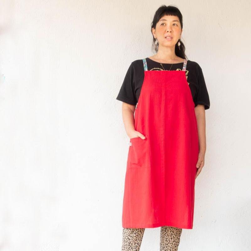 Linen x Cotton india block print apron masak (red)