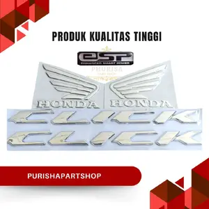 EMBLEM LOGO CLICK HONDA KANAN KIRI TIMBUL VARIASI SET WINGS SAYAP GARUDA HONDA SILVER CROOM Motorcycle