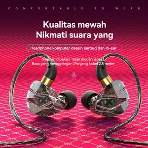 MT137 Headphone In-Ear Berkabel dengan Kabel Panjang 2.5 Meter Earbud Gaming dengan Bass Dalam