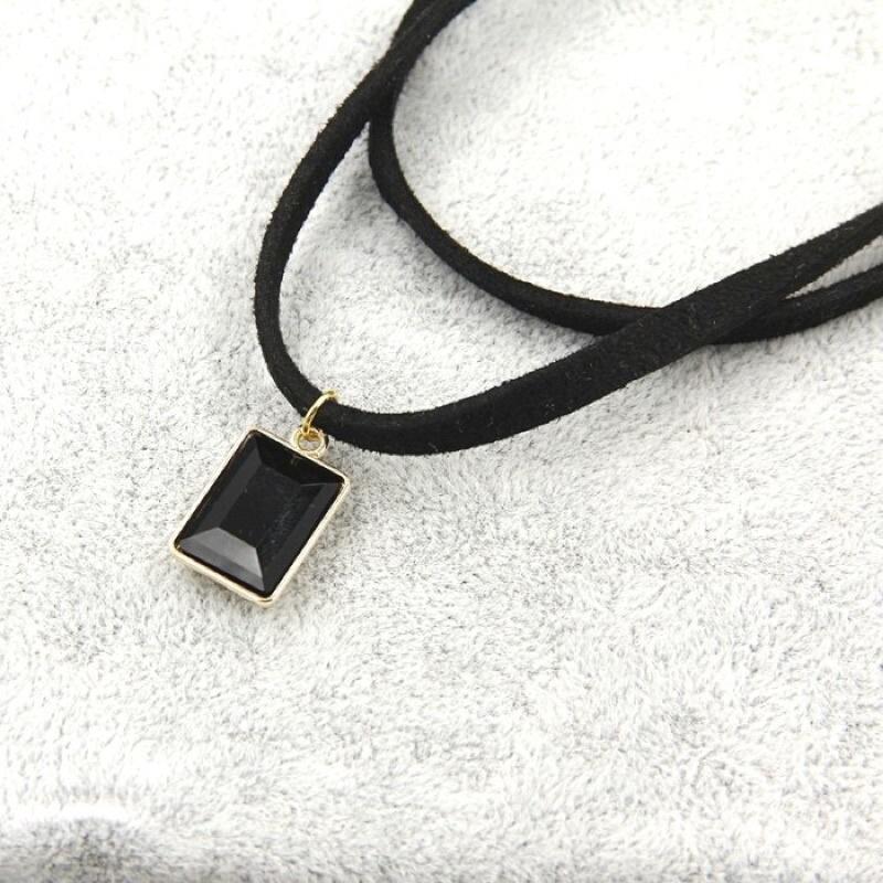 Kalung Cantik & Manis Choker A16 Black Leather Gem Pendant Necklace 5