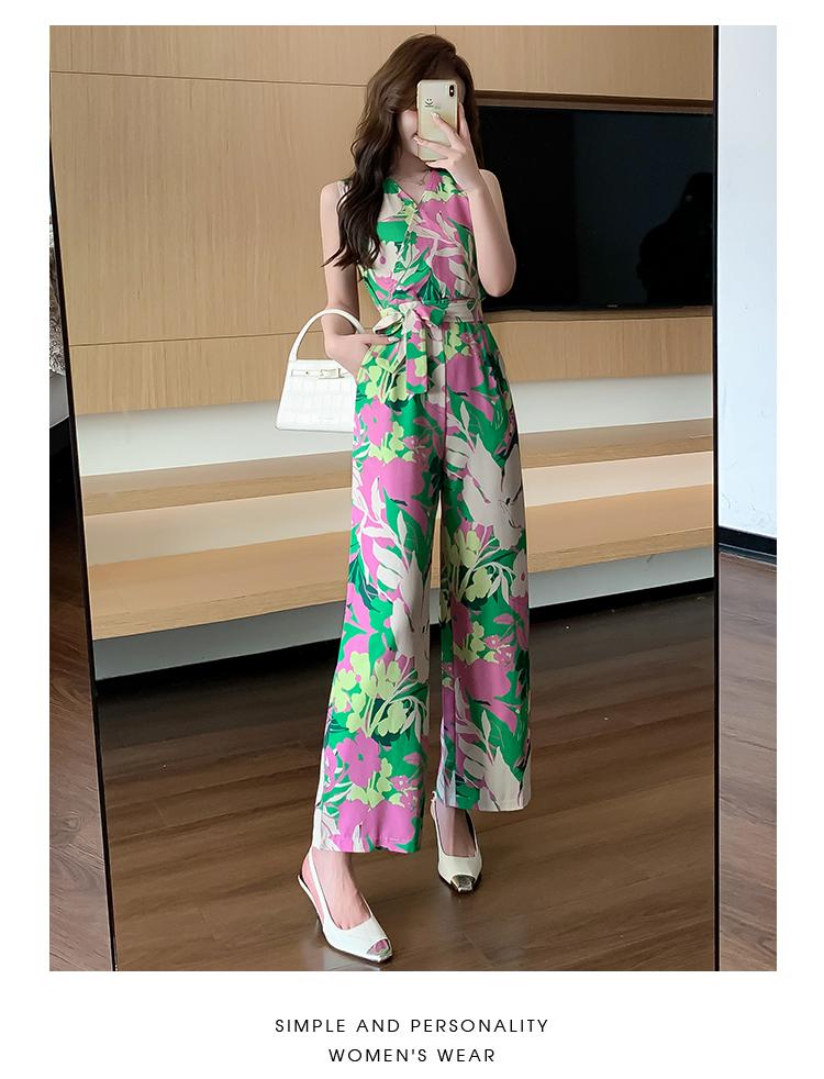 Product Introduction of Áo Voan, Thời Trang Mới Mùa Hè 2025, Cổ Chữ V Thanh Lịch, Phong Cách Cổ Điển Hàn Quốc, Không Tay, Cạp Cao, Chân Rộng, Bộ Áo Jumpsuit Quần, Quần Áo Nữ Hợp Xu hướng Kem Voi set a 16