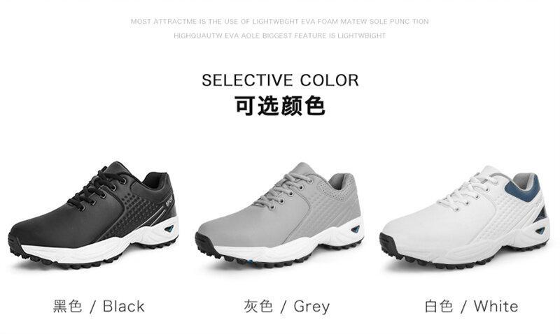 Product Introduction of New High Quality Men Professional Golf Shoes Waterproof Spikes Golf Sneakers Black White Golf Trainers Big Size 40-47 2