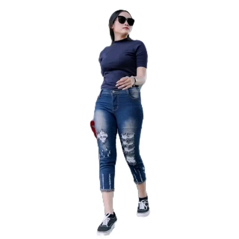 Jenner pants // celana panjang wanita sobek //celana panjanh 7/9 wanita sobek // resleting ada daku didepan // celana wanita / celana pajang wanita Jeans Skinny Cewek Denim Stretch