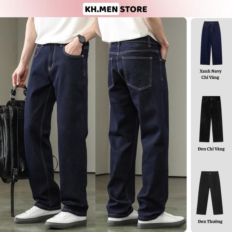 DEAL MỞ BÁN x KH.MEN STORE Quần Jeans Nam Ống Suông Màu Xanh Navy Chỉ Vàng Chất Vải Denim Cao Cấp Menswear Pants Có Túi