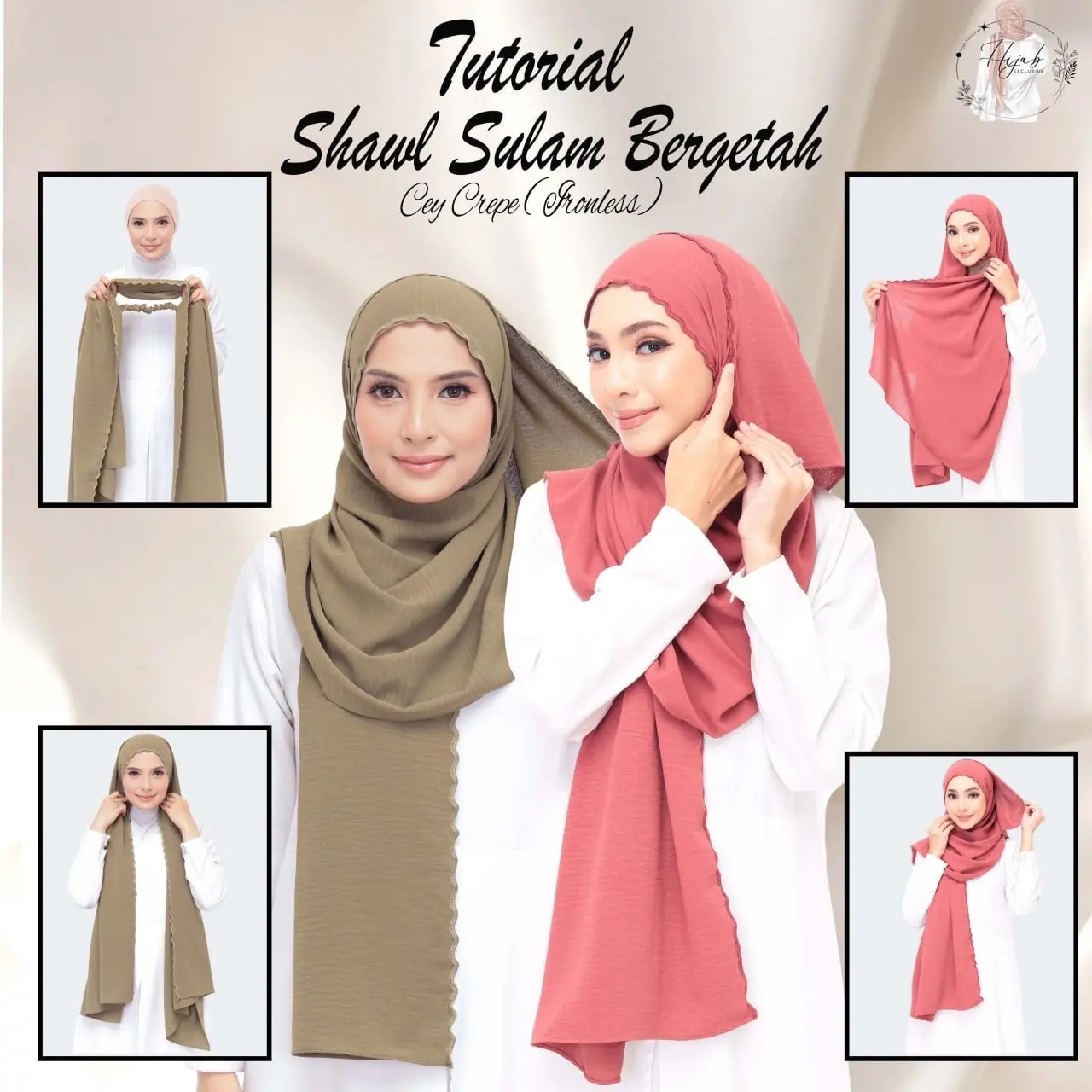Elastic Band Shawl Sulam Pinless || Material Cey Crepe Ironless || 1.8 meter Dusty Pink Pashmina