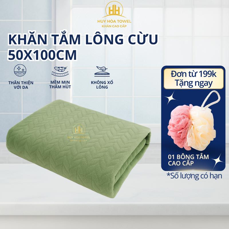 Khăn Tắm Lông Cừu 50x100cm Huy Hoà Towel Sợi Microfiber Mềm Mịn, Thấm Hút Nước, Không Ra Màu, Không Sổ Lông - Nhà Tắm, Phòng Tắm