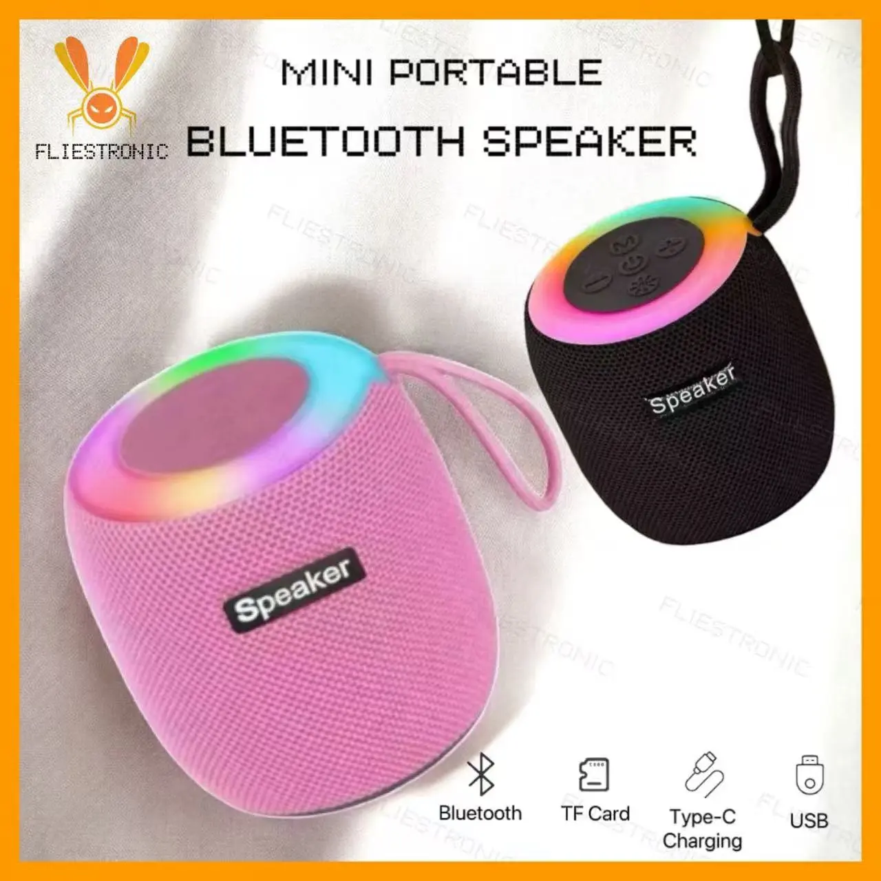 COD FLIESTRONIC Speaker Bluetooth Mini SH309 Speaker Portable Wireless Bluetooth Small Size with Lanyard Design MP3 Player Handphone TV Radio RGB Bluetooth Led Light Effect Display