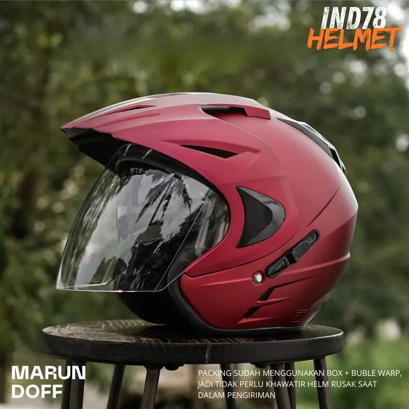 INK HELM HALF FACE JP8 EDITION DOUBLE VISOR KACAMATA FREE STIKER PACKING BOX - MARUN GLOSSY 6