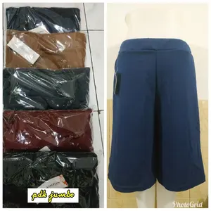 celana kulot pendek crepe polos jumbo wanita / polos crepe jumbo Karet Melar Polos Salur Shorts