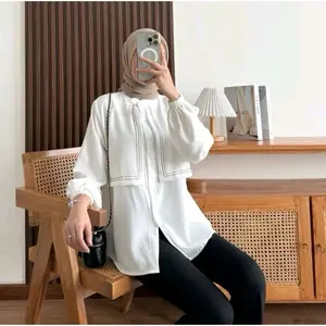 TRIANA BLOUSE LAYER SMOKE KEMEJA POLO LINEN SUPER ADEM ATASAN WANITA LD 105 & LD 110 Baju Panjang Dewasa Casual Basic Hitam Top