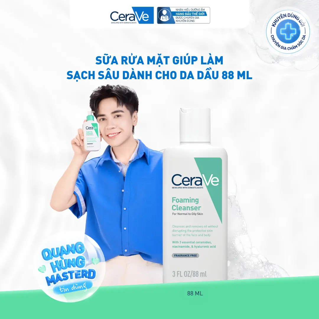 Sữa rửa mặt giúp làm sạch sâu dành cho da dầu Cerave Foaming Facial Cleanser 88ml, tạo bọt làm sạch sâu dịu nhẹ và cung cấp độ ẩm cho da. Chăm sóc da_Sữa rửa mặt_Skincare cho Nam và Nữ_Cleansing