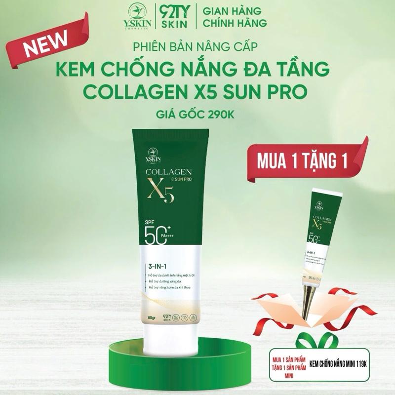 Kem chống nắng đa tầng collagen X5 SUN PLUS PRO thương hiệu Y.SKIN Mua 1 tặng 2 mặt nạ hoặc sp mini mua 2 tặng 4 mặt nạ hoặc 2 sp mini