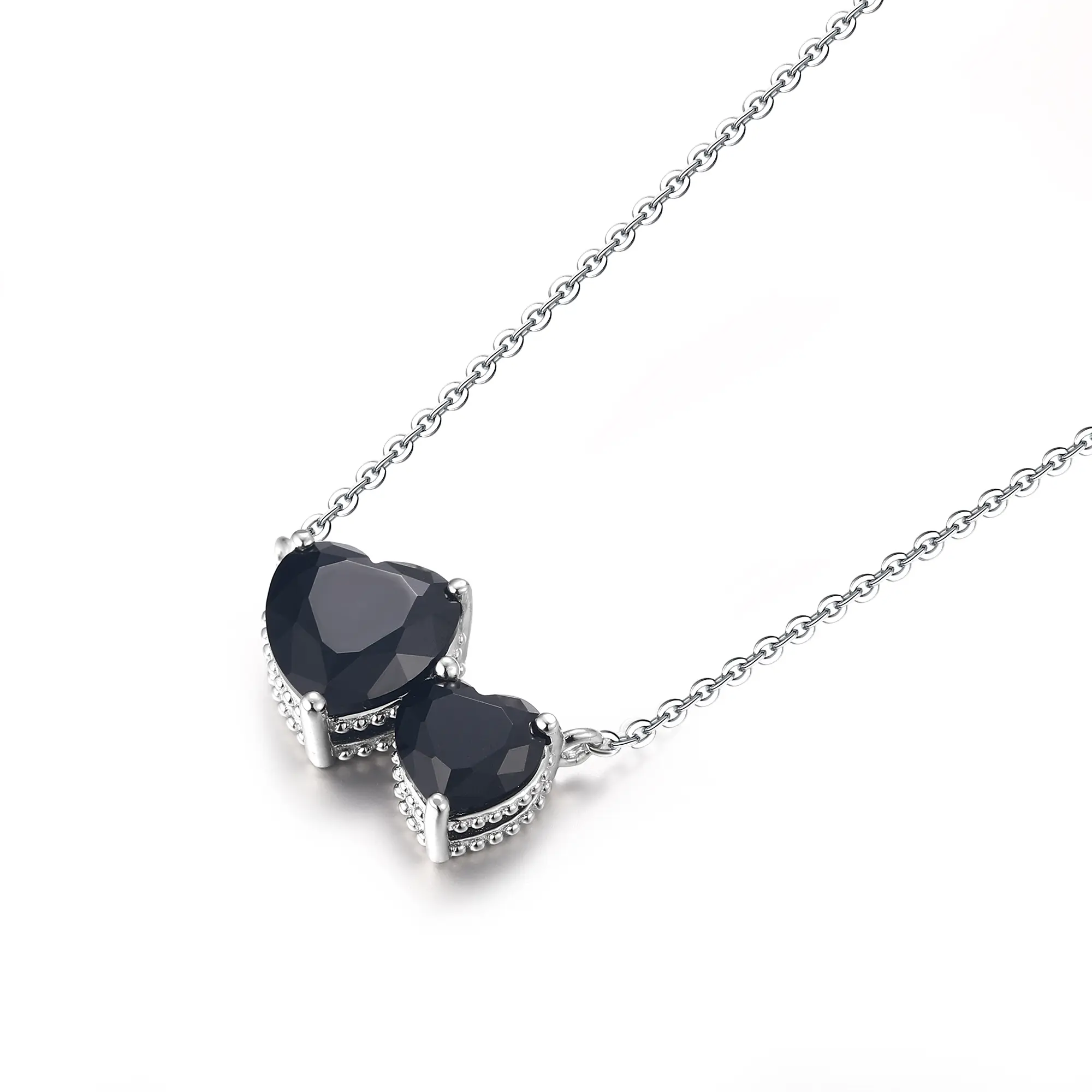 Natual Black Spinel Necklace 925 Sterling Sliver Heart Shape Wedding Gift Jewelry