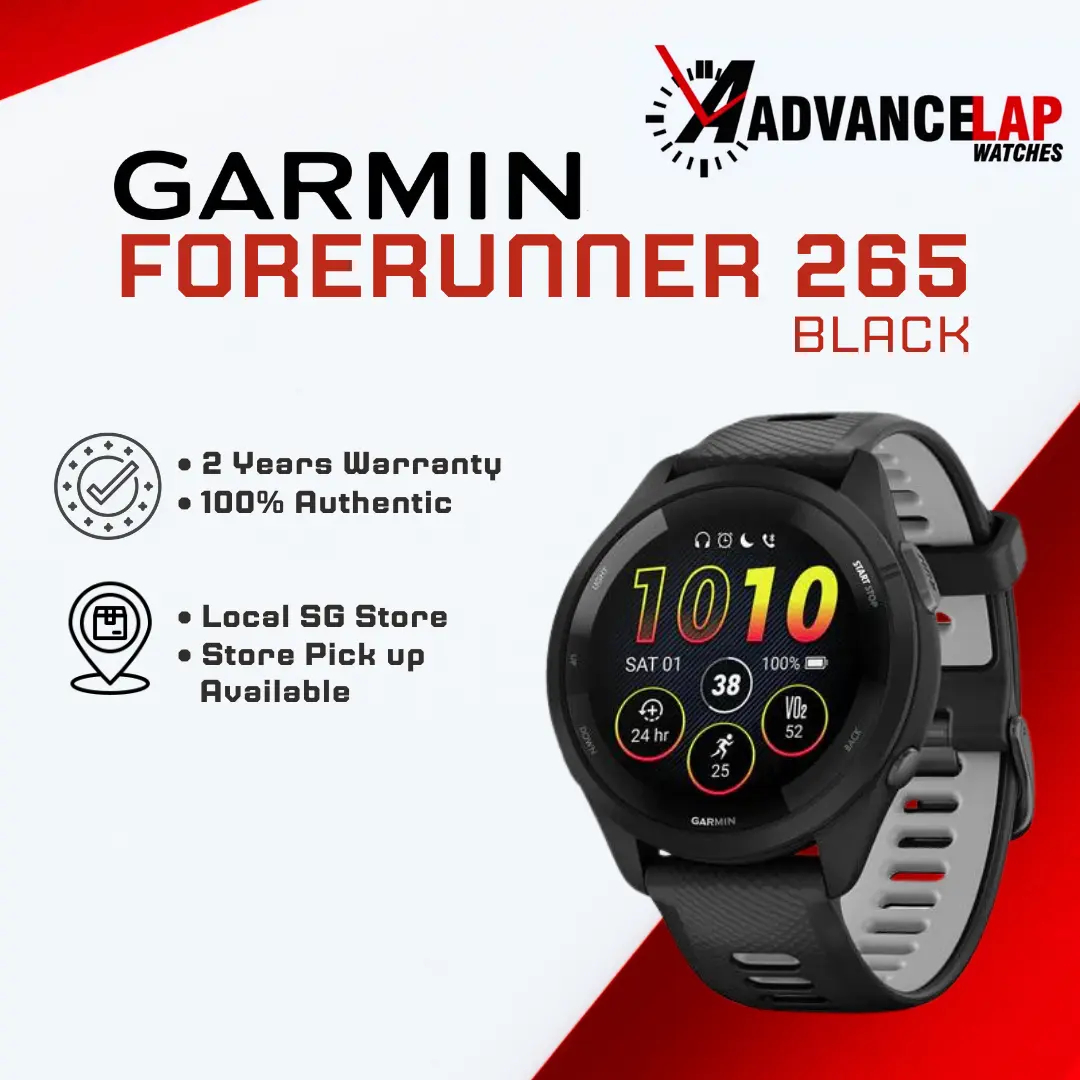 Garmin Forerunner 265 Black Bezel and Case with Black/Powder Gray Silicone Band