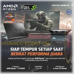 ASUS TUF Gaming A15 FA506NCG-R735B1T-HM Laptop Gaming AMD Ryzen 7 7445HS 8GB DDR5 512GB SSD RTX 3050 4GB 15.6" FHD Windows 11 Home Garansi 2 Tahun