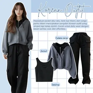 Set Outfit Wanita Korean Style Sweater Jaket Celana Cargo Rose Pashmina Kaos Jersey Fashion Remaja B077