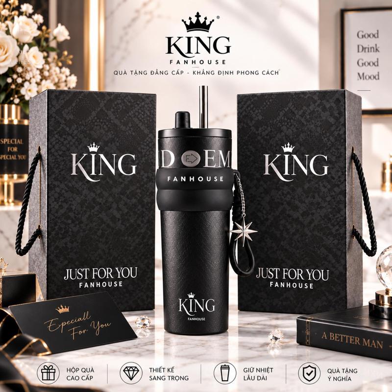[FanHouse x Vinhbanhbo 9k] Ly giữ nhiệt KING inox 316L Phủ Sứ dung tích 710ml, Fan House ly nước giữ nhiệt Queen tặng charm nơ