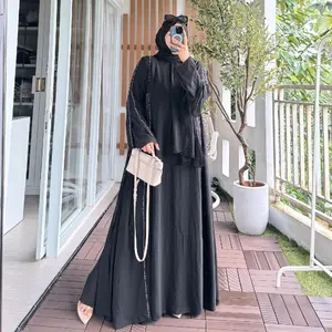 Gamis Set Hijab Wanita Payet Kecil Bahan Ceruty Non Busui Friendly Muslim Variasi 6 Warna