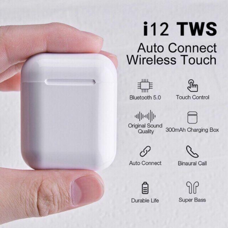 Tai nghe inpods i12 không dây Bluetooth 5.0 trong tai với độ trung thực cao, mang theo micrô để hỗ trợ cuộc gọi, điều khiển cảm ứng