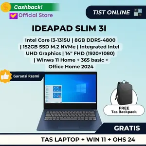 [ PROMO LIVE ] Lenovo IdealPad Slim 3 14IRU8 Intel Core i3-1315U 8GB 256GB/512GB SSD 14″FHD Win 11 Home+OHM 2024+M365 Garansi Resmi [82X6005MID / 82X6005PID]