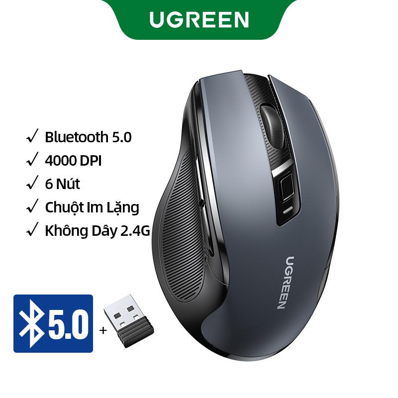 UGREEN, Chuột không dây, 6 nút im lặng, Bluetooth 5.0 & 2.4G, kèm Bộ thu USB Mini, Model: 90855