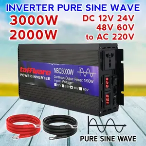 Inverter DC to AC Pure Sine Wave 3000 Watt DC 12V 24V 48V 60V to AC 220V PSW NBQ2000Watt