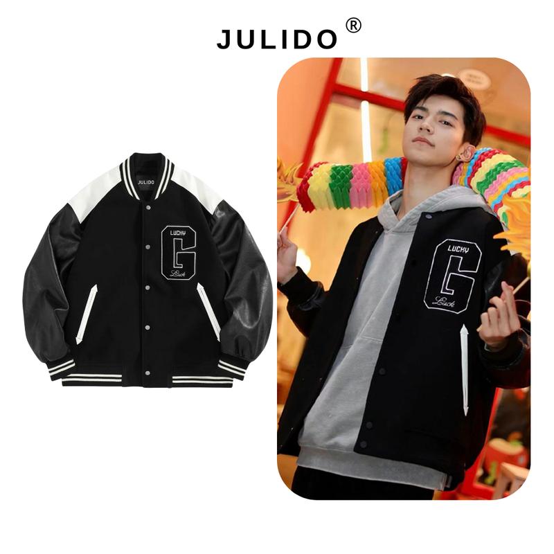 Áo khoác Bomber G trần bông 3 lớp nam phối tay da JULIDO mùa đông Menswear