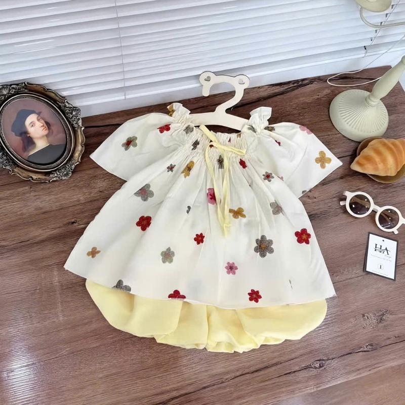 6-18KG Bộ quần áo dáng BaBy Doll cổ nhún in hoa 6 Cánh Quần bồng chất mềm mại cho bé gái