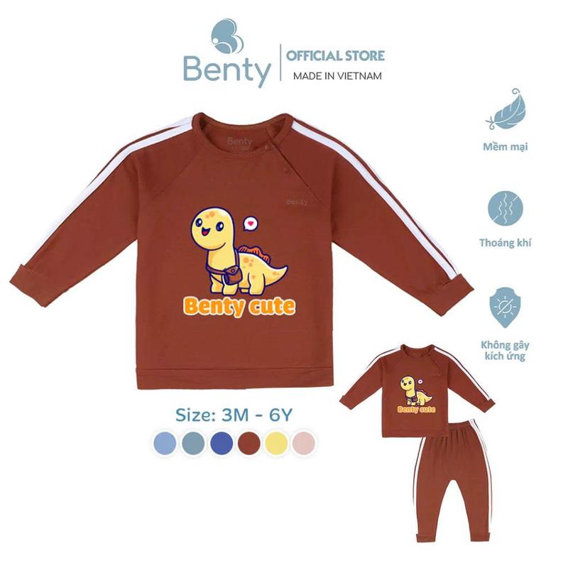 Bộ dài tay thể thao BENTY in hình rùa BT094 mềm mịn mát, đồ bộ dễ thương bé trai bé gái